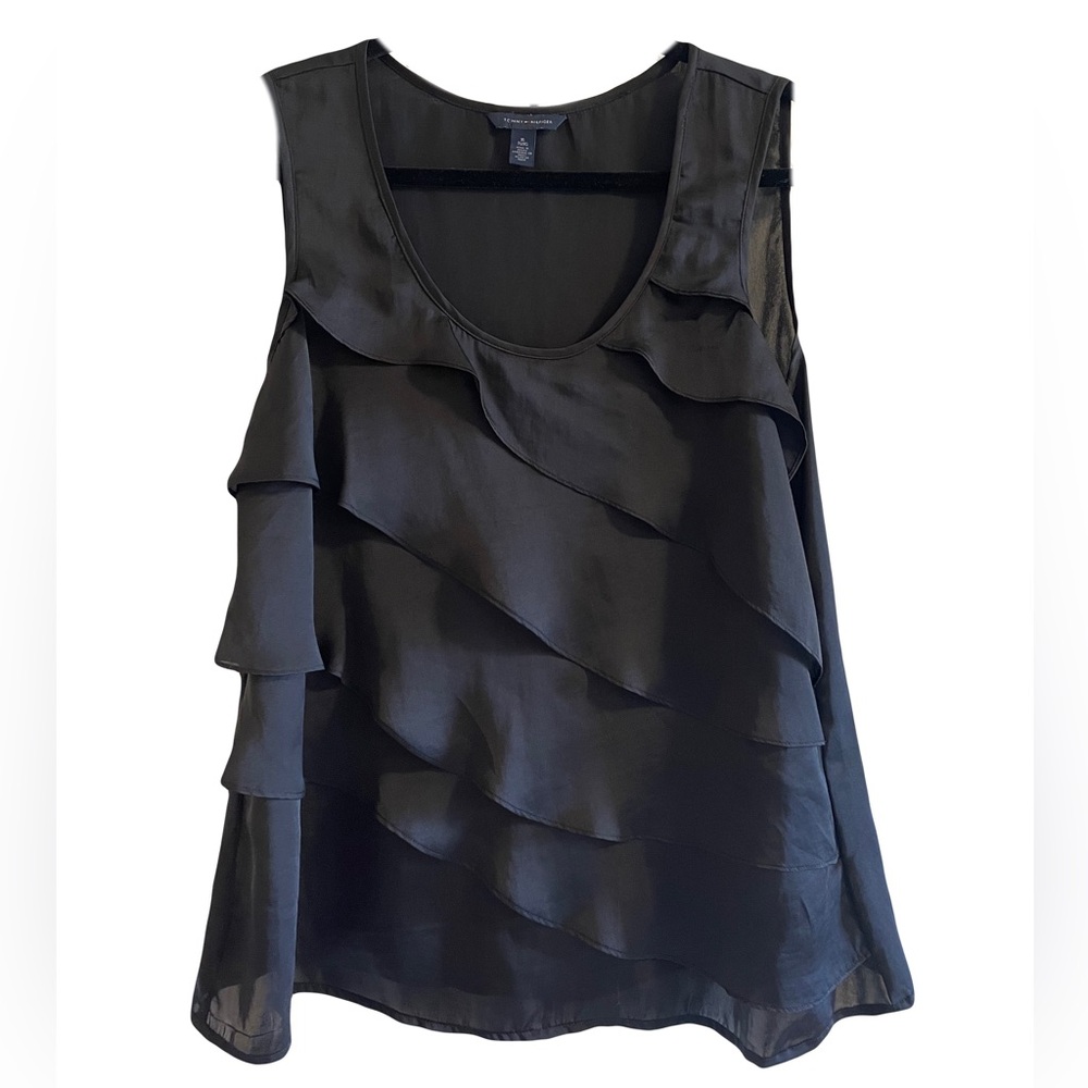 Tommy Hilfiger Women’s XL Fringe Tank Top – Black, Flowy Hem